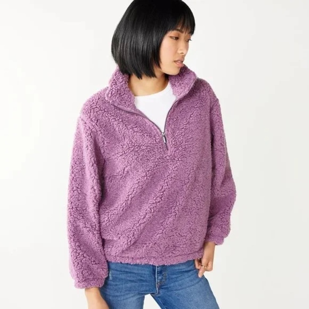 Nine West Half-Zip Teddy Pullover Top